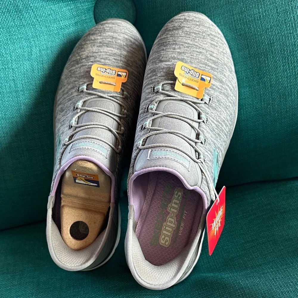 Skechers Women's Gray and White Sneakers - Picture 2 of 8